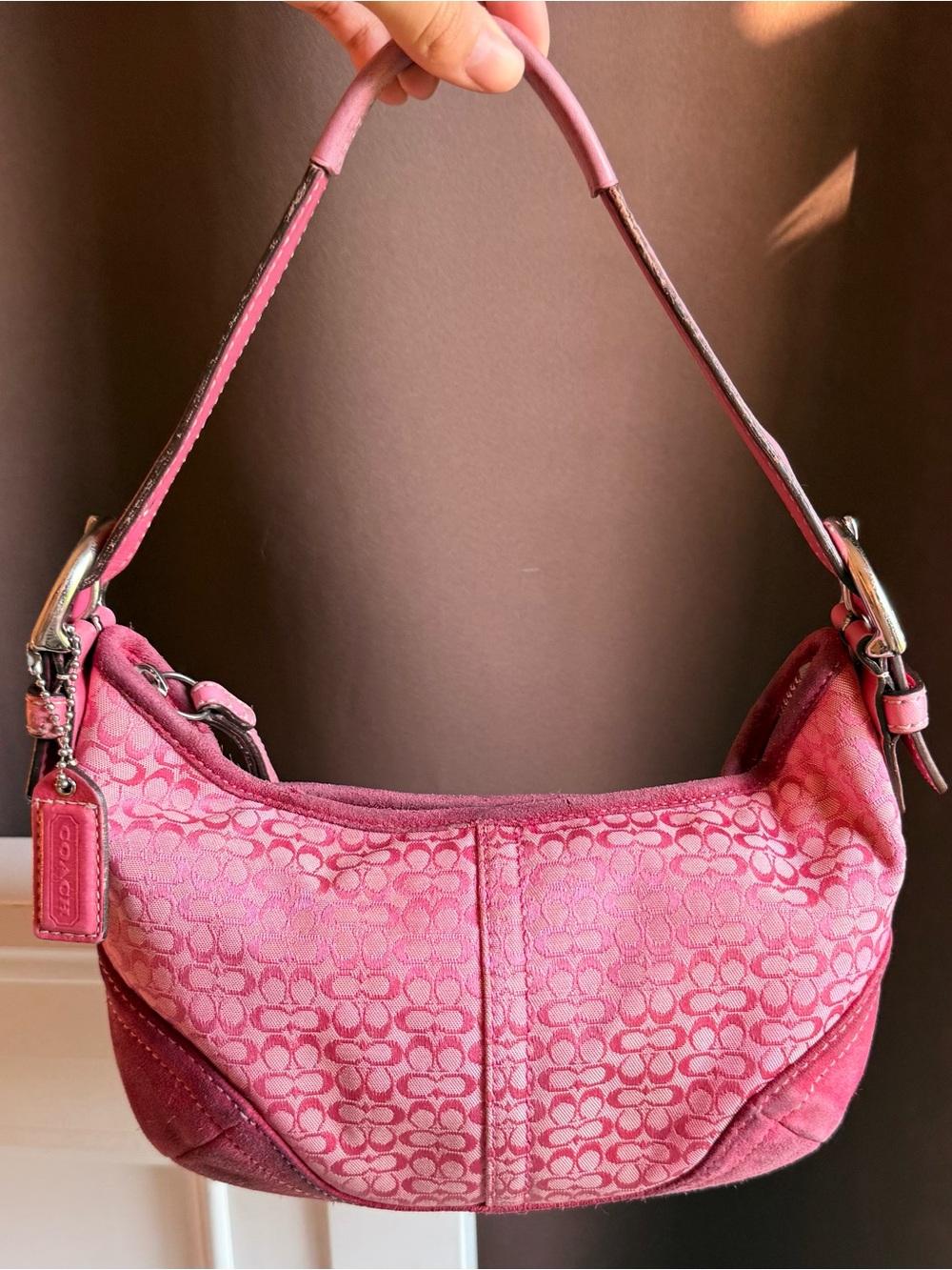 Vintage Coach pink mini soho hobo monogram bag